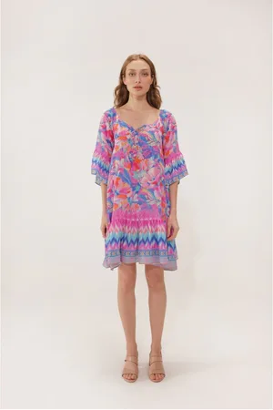 INOA Scilla Milano Print Tied Ruffle Short Dress Col: Multi - S