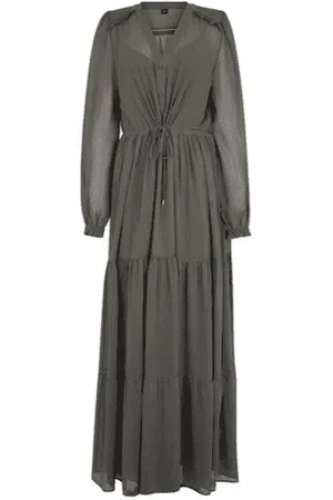 HUGO BOSS Dauta Tie Waist Maxi Dress Col: 070 Open Grey, Size: 8 - 8