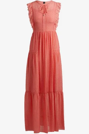 HUGO BOSS Dacrina Textured Frill Detail Maxi Dress Col: Pink, Size: 1 - 12