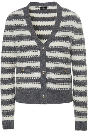 Riani Ribbed Knitted Stripe Crop Cardigan Col: 985 Moon Rock Patterned - 12