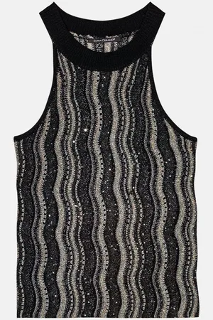 Luisa Cerano Wavy Sparkle Knitted Sleeveless Top Col: 001black/ , - 10