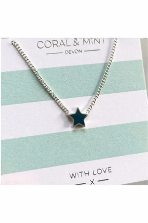 Coral Star Necklace With Petrol Enamel