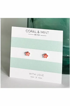 Coral Neon Bubble Flower Studs