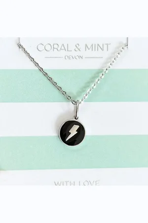 Coral Enamel Necklace With Lightning Bolt