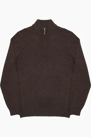 Alan Paine Sutherland Half Zip Mock Neck Jumper Cocoa - 38