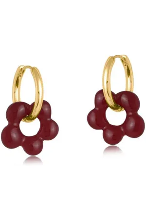 Big Metal London Rebecca Aubergine Beaded Huggie Hoop Earrings - London