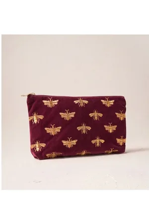 ELIZABETH SCARLETT Bee Plum Velvet Everyday Pouch Size: Os, Col: - Os