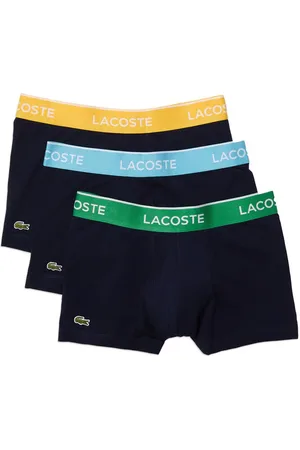 Lacoste 3 Pack Cotton Stretch Trunks - Navy With /green/yellow Waistband - Large