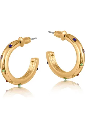 Big Metal London Ginette Rainbow Stones Small Hoop Earrings - London