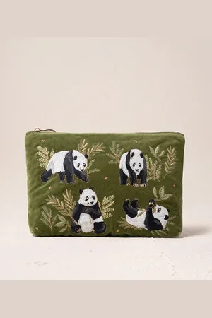 ELIZABETH SCARLETT Pandas Everyday Velvet Pouch Fern