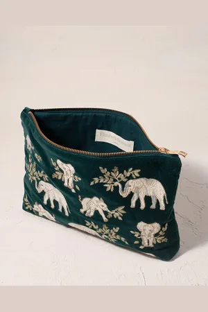 ELIZABETH SCARLETT Elephant Herd Velvet Everyday Pouch