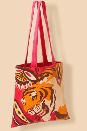 Pink Powder Roaring Tiger Velvet Tote Bag