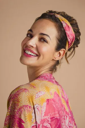 Pink Powder Elasticated Headband - Tropical Toile In Pineapple And