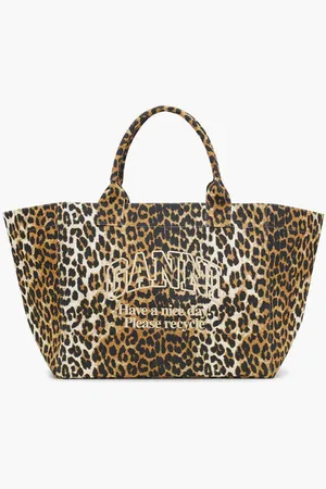 Ganni Leopard Oversized Canvas Tote Bag