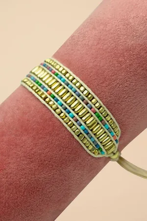 Pink Powder Beaded Bracelet Wide - Stripe