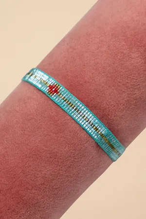 Pink Powder Beaded Bracelet Narrow - Aqua/ With Diamond
