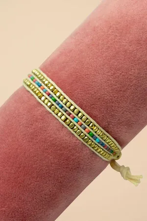 Pink Powder Beaded Bracelet Narrow - Stripe