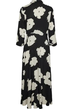 Y.A.S Savanna Long Shirt Dress In With White Flower - Xs