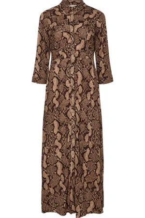 Y.A.S Savanna Long Shirt Dress In Mushroom Snake - S