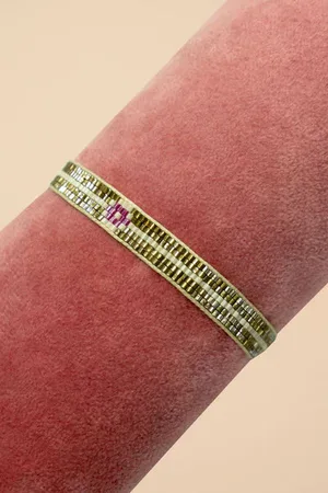 Pink Powder Beaded Bracelet Narrow - Gold/ With Diamond