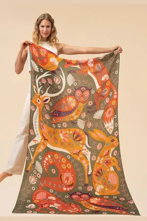 Pink Powder Folk Art Forest Print Scarf