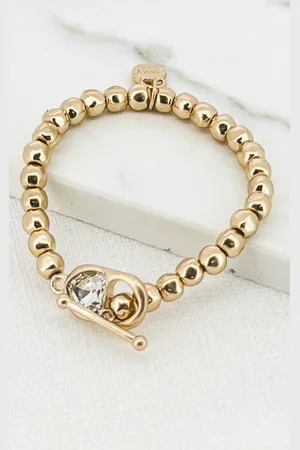 Envy Bead Stretch Bracelet With Crystal And T-bar Design