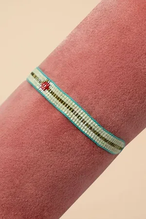 Pink Powder Beaded Bracelet Narrow - /gold With Diamond