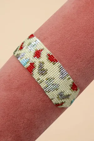 Pink Powder Beaded Bracelet Wide - Leopard
