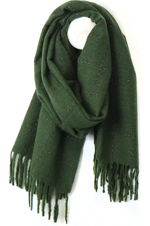 POM Amsterdam Running Stitch Check Scarf - Pine