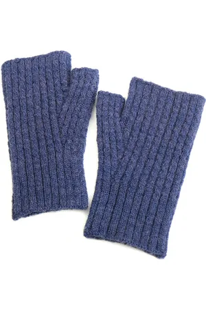 POM Amsterdam Recycled Yarn Cable Knit Fingerless Gloves - Denim