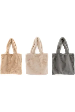 Temerity Jones Faux Fur Tote Bag : Cream, Grey Or White - Grey, Cream, White