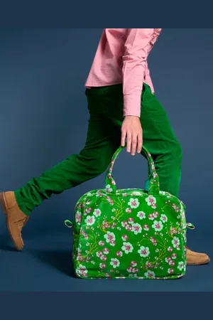 Les Touristes Velvet Poppins Weekend Bag, Blossom Green