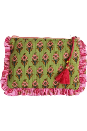 POWELL Block Printed & Pink Floral Quilted Make Up Bag