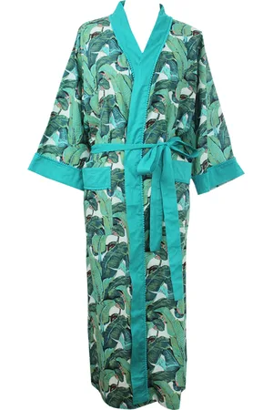 POWELL Ladies Leaf Print Cotton Dressing Gown - One Size