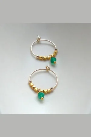 My Hart Beading Green Onyx Wire Hoop Earrings