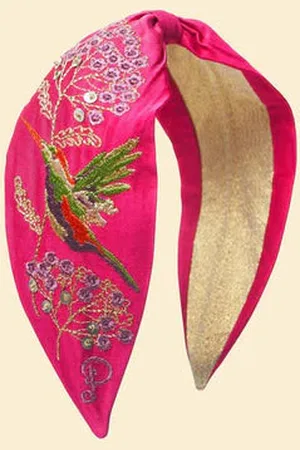 Pink Powder Hummingbird Satin Embroidered Headband