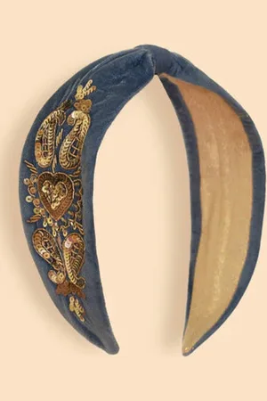 Pink Powder Velvet Embellished Headband - Royal Heart