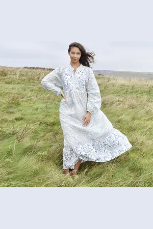 POWELL Block Printed Cornflower Cotton Dress 
