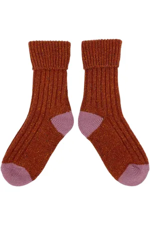 Catherine Tough Lambswool And Silk Unisex Socks - Rust And - Uk 4-7
