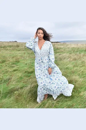 POWELL Block Printed Lilac Floral Cotton Dress 