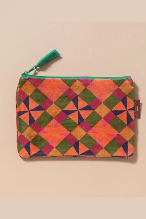 Les Touristes De Paris Large Flat Zip Organic Cotton Pouch - Mosaic (Avil 091)