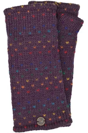 Black Yak Wool Wristwarmers Rainbow Tick Grape