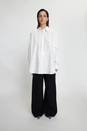 Stella Nova Oversized Blouse With Embroideries - 34 / White