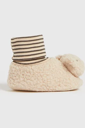 brown bear booties with rattle by sainsburys