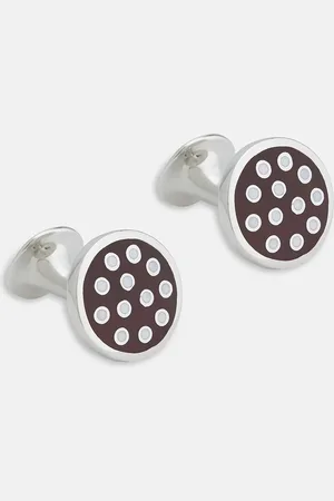 Turnbull & Asser Spotted Burgundy and White Sterling Silver Enamelled Cufflinks