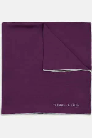 Turnbull & Asser Plain Purple Silk Pocket Square with White piping