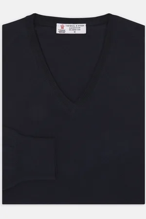 Turnbull & Asser Indigo V-Neck Merino Wool Jumper