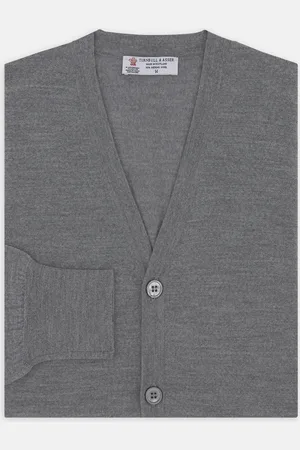 Turnbull & Asser Flannel Grey Merino Wool Cardigan