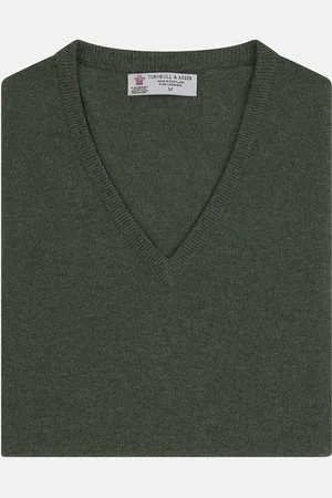 Turnbull & Asser Green V-Neck Cashmere Slipover