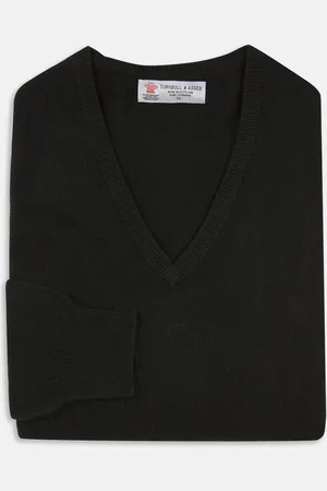 Turnbull & Asser Black V-Neck Cashmere Jumper